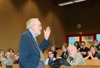 Miller in front of the audience