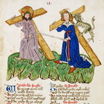 mittelalterliche Darstellung des kreuztragenden Jesus mit einer ebenfalls kreuztragenden Frau: der minnenden Seel