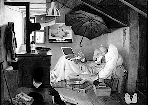 Spitzwegs Armer Poet mit Laptop und Basecap