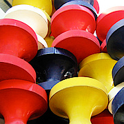 art in open space at the University of Konstanz: set of colored tables